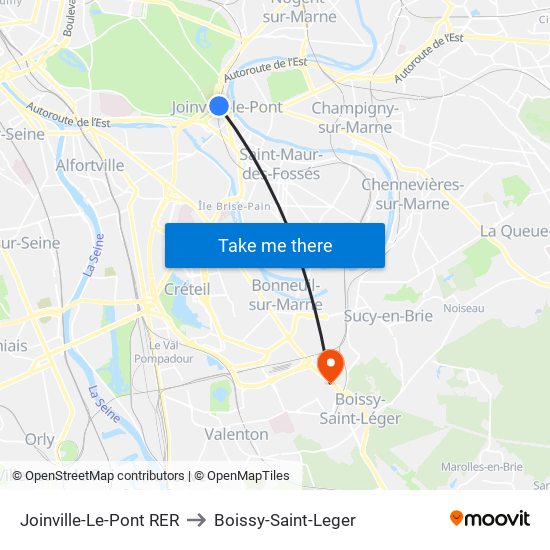 Joinville-Le-Pont RER to Boissy-Saint-Leger map