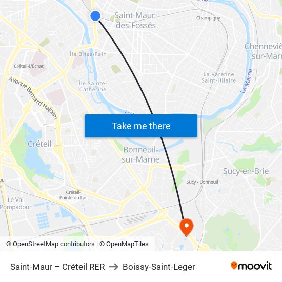 Saint-Maur – Créteil RER to Boissy-Saint-Leger map