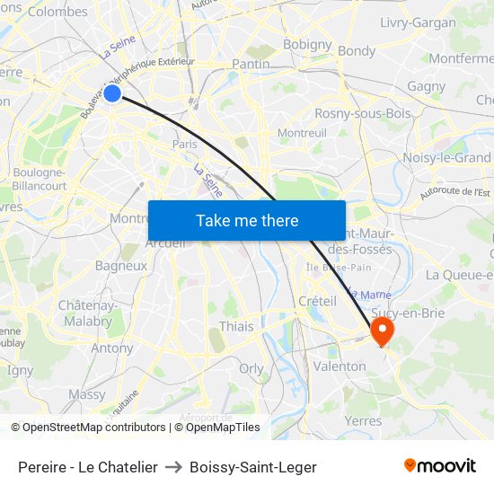 Pereire - Le Chatelier to Boissy-Saint-Leger map