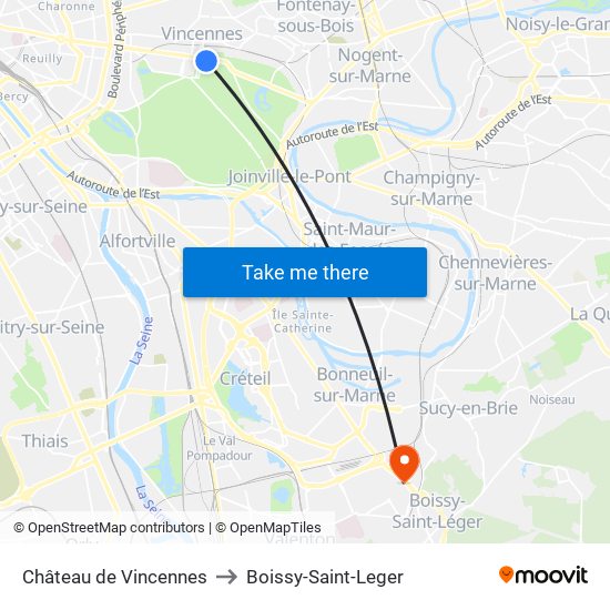 Château de Vincennes to Boissy-Saint-Leger map