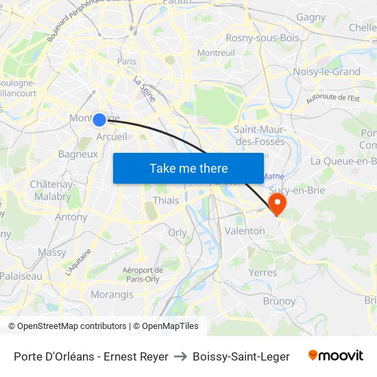Porte D'Orléans - Ernest Reyer to Boissy-Saint-Leger map