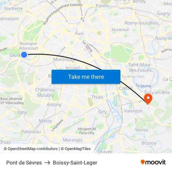 Pont de Sèvres to Boissy-Saint-Leger map