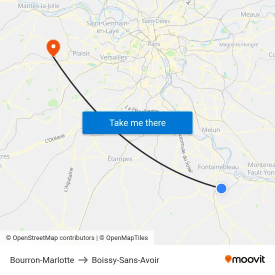 Bourron-Marlotte to Boissy-Sans-Avoir map