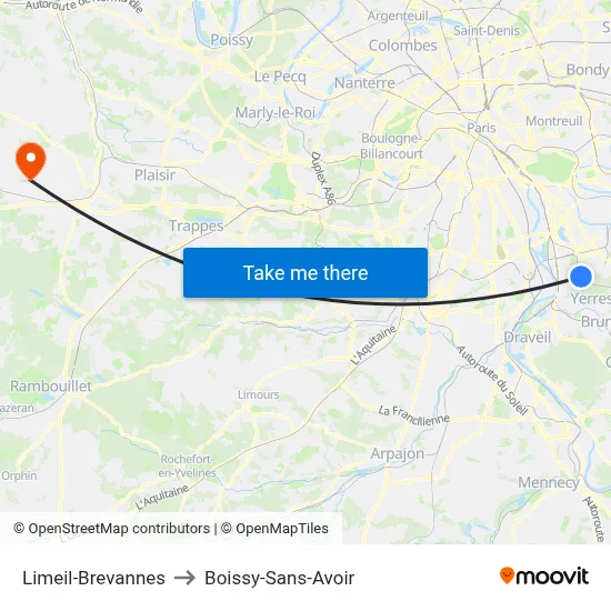 Limeil-Brevannes to Boissy-Sans-Avoir map