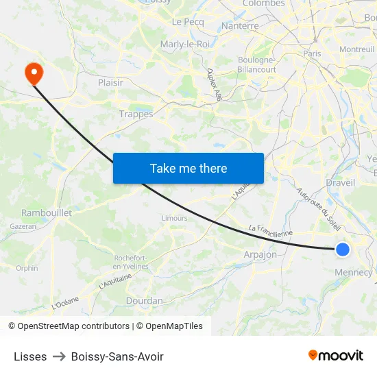 Lisses to Boissy-Sans-Avoir map