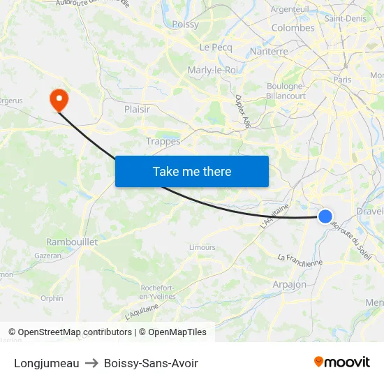 Longjumeau to Boissy-Sans-Avoir map