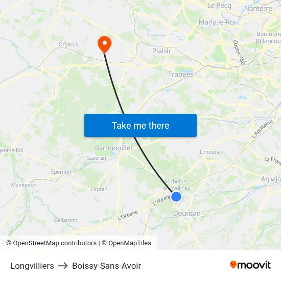 Longvilliers to Boissy-Sans-Avoir map