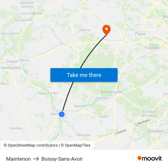 Maintenon to Boissy-Sans-Avoir map