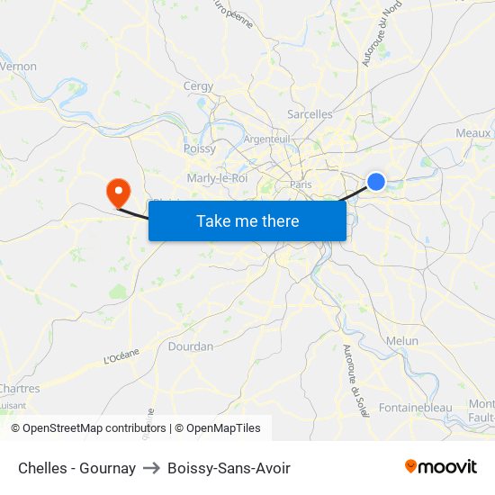 Chelles - Gournay to Boissy-Sans-Avoir map
