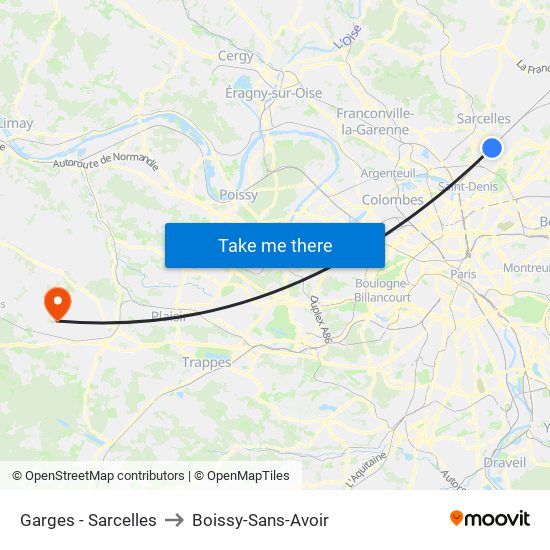 Garges - Sarcelles to Boissy-Sans-Avoir map