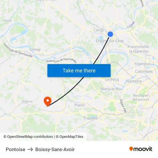 Pontoise to Boissy-Sans-Avoir map