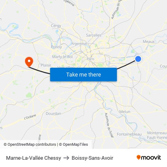 Marne-La-Vallée Chessy to Boissy-Sans-Avoir map