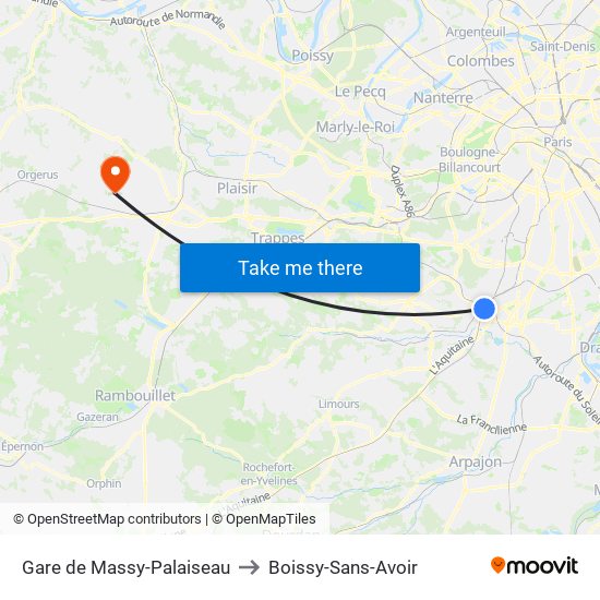 Gare de Massy-Palaiseau to Boissy-Sans-Avoir map