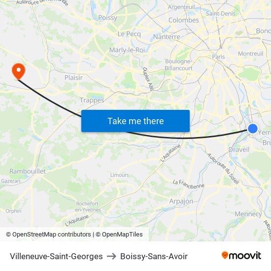 Villeneuve-Saint-Georges to Boissy-Sans-Avoir map