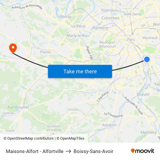 Maisons-Alfort - Alfortville to Boissy-Sans-Avoir map