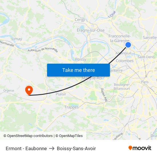 Ermont - Eaubonne to Boissy-Sans-Avoir map