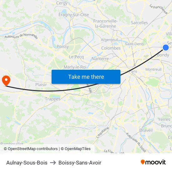 Aulnay-Sous-Bois to Boissy-Sans-Avoir map