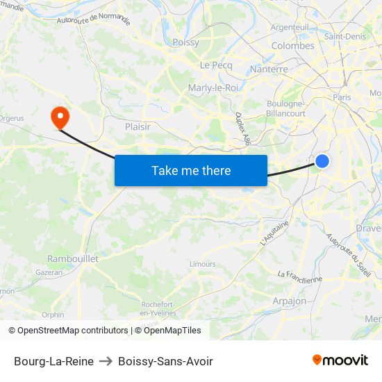 Bourg-La-Reine to Boissy-Sans-Avoir map