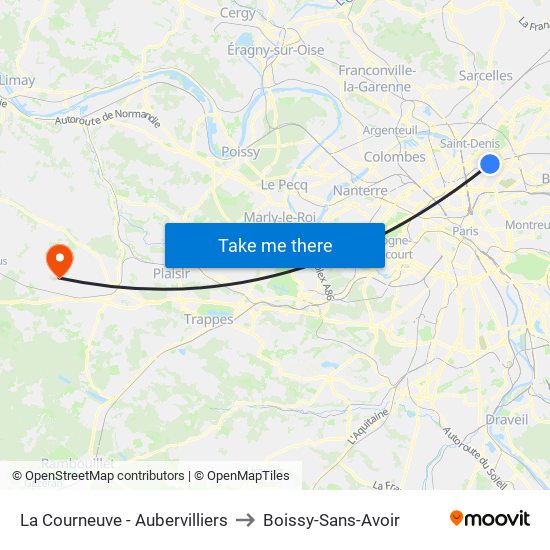 La Courneuve - Aubervilliers to Boissy-Sans-Avoir map