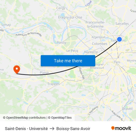 Saint-Denis - Université to Boissy-Sans-Avoir map