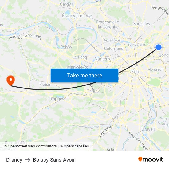 Drancy to Boissy-Sans-Avoir map