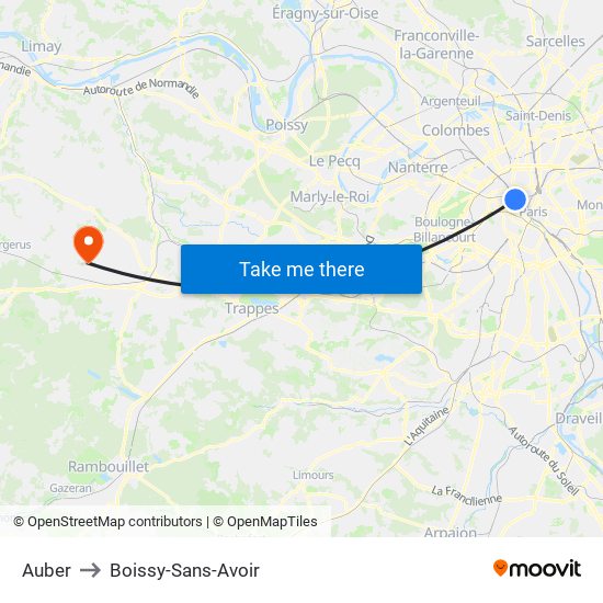 Auber to Boissy-Sans-Avoir map