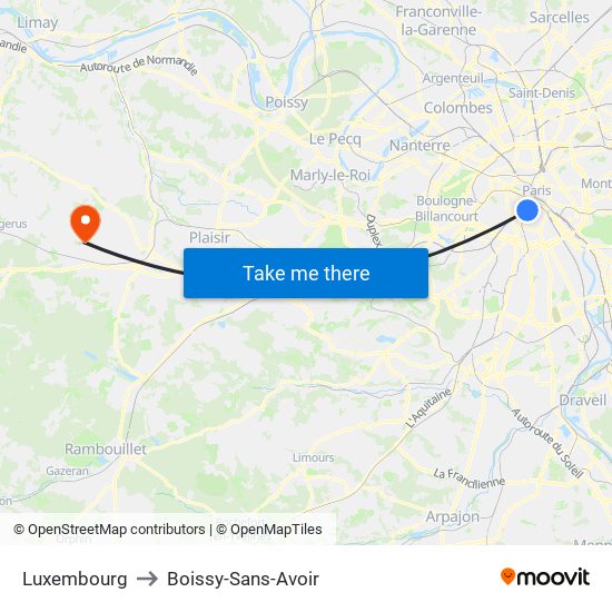 Luxembourg to Boissy-Sans-Avoir map