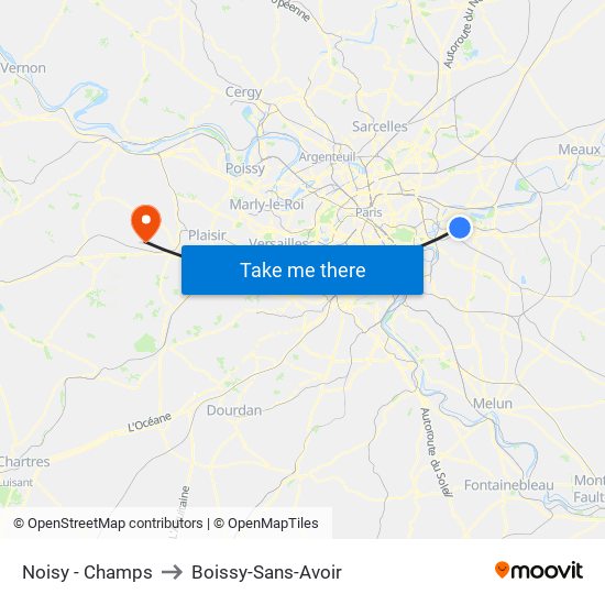 Noisy - Champs to Boissy-Sans-Avoir map