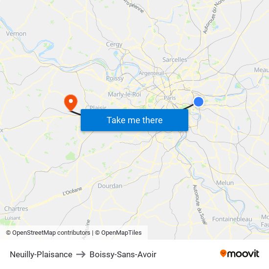 Neuilly-Plaisance to Boissy-Sans-Avoir map