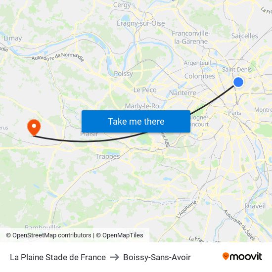 La Plaine Stade de France to Boissy-Sans-Avoir map