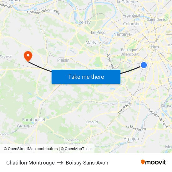 Châtillon-Montrouge to Boissy-Sans-Avoir map