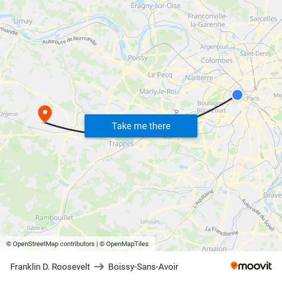Franklin D. Roosevelt to Boissy-Sans-Avoir map
