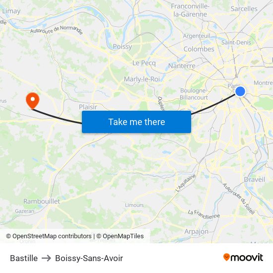 Bastille to Boissy-Sans-Avoir map