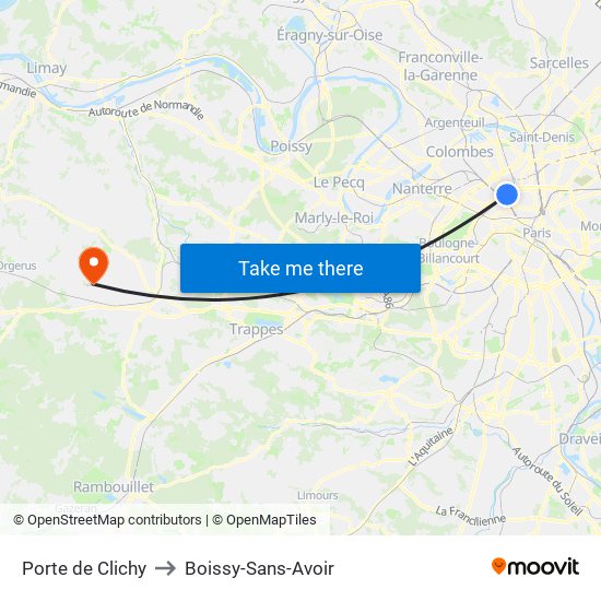 Porte de Clichy to Boissy-Sans-Avoir map