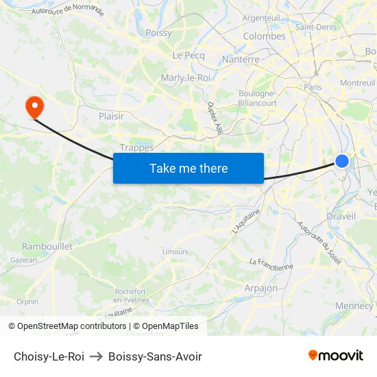 Choisy-Le-Roi to Boissy-Sans-Avoir map