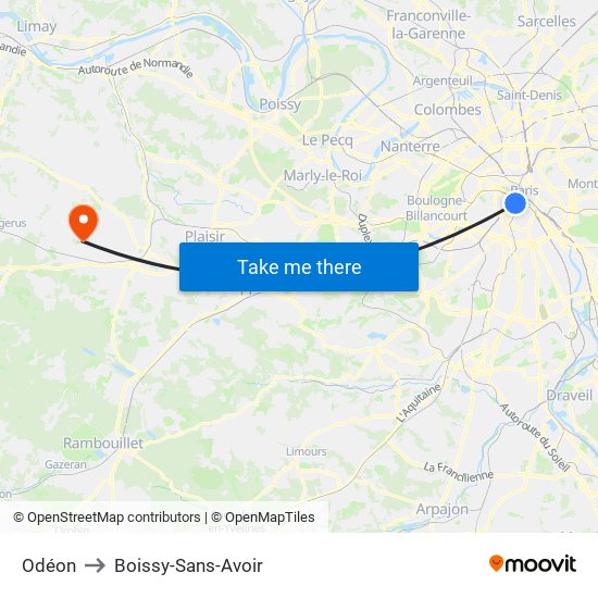 Odéon to Boissy-Sans-Avoir map