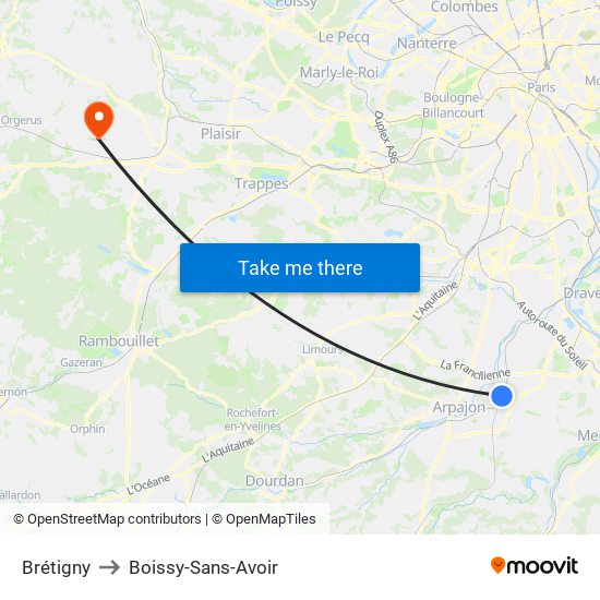 Brétigny to Boissy-Sans-Avoir map