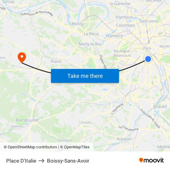 Place D'Italie to Boissy-Sans-Avoir map