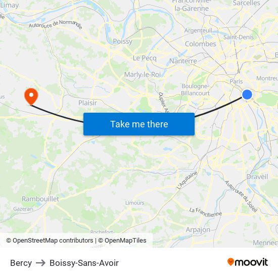 Bercy to Boissy-Sans-Avoir map
