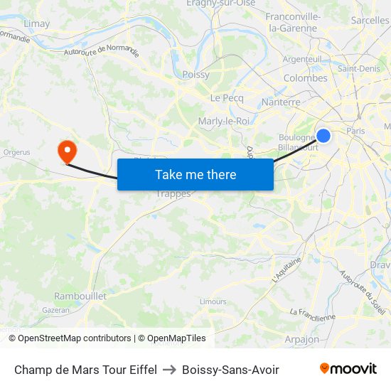Champ de Mars Tour Eiffel to Boissy-Sans-Avoir map