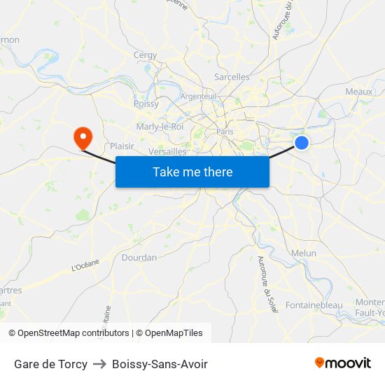 Gare de Torcy to Boissy-Sans-Avoir map