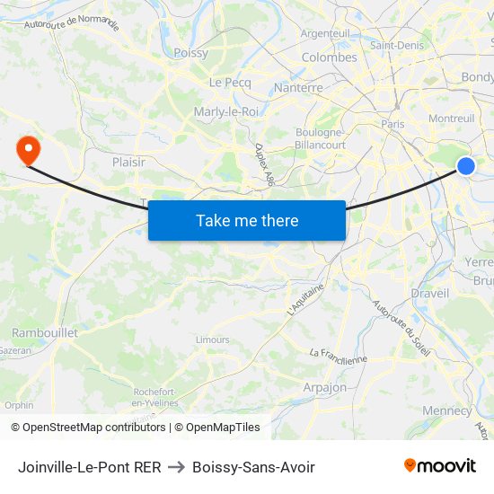 Joinville-Le-Pont RER to Boissy-Sans-Avoir map