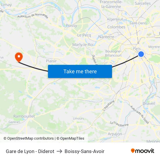 Gare de Lyon - Diderot to Boissy-Sans-Avoir map