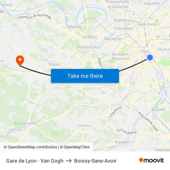 Gare de Lyon - Van Gogh to Boissy-Sans-Avoir map