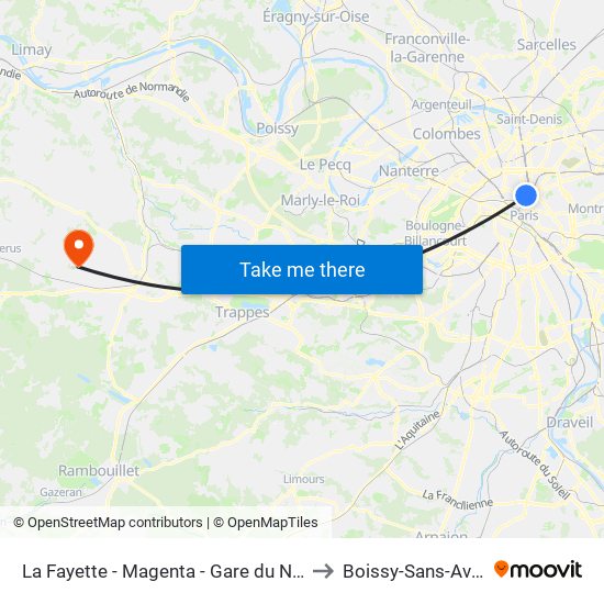 La Fayette - Magenta - Gare du Nord to Boissy-Sans-Avoir map