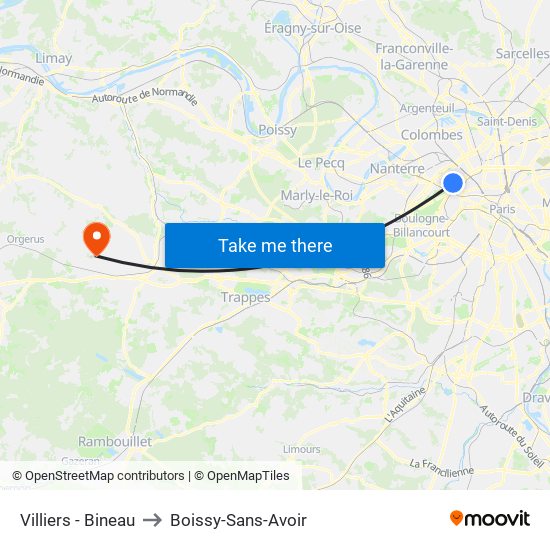 Villiers - Bineau to Boissy-Sans-Avoir map
