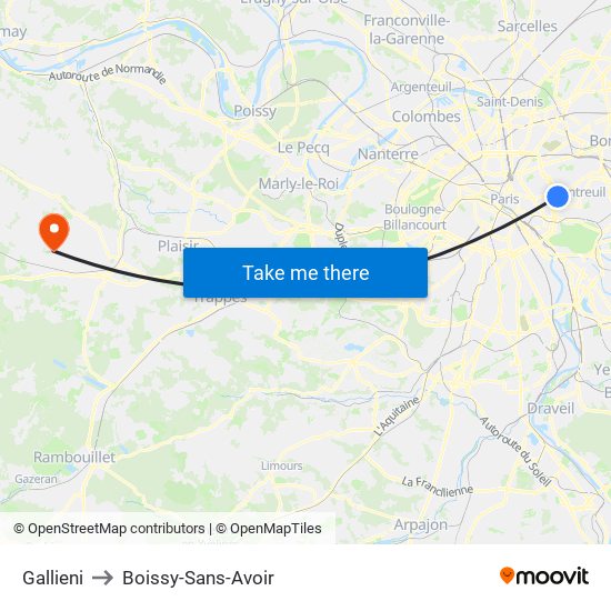 Gallieni to Boissy-Sans-Avoir map