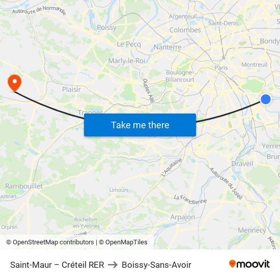 Saint-Maur – Créteil RER to Boissy-Sans-Avoir map