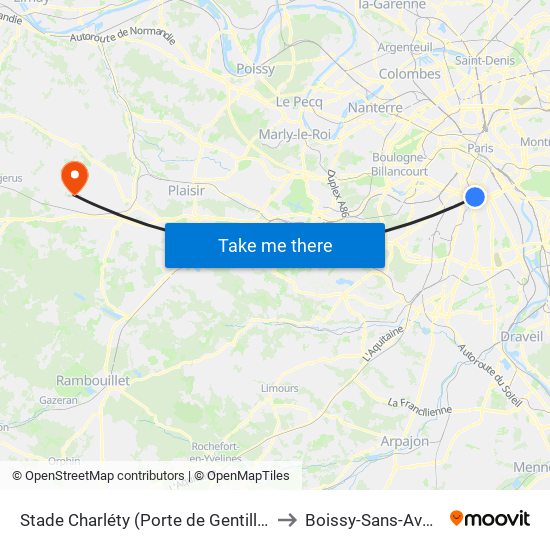 Stade Charléty (Porte de Gentilly) to Boissy-Sans-Avoir map