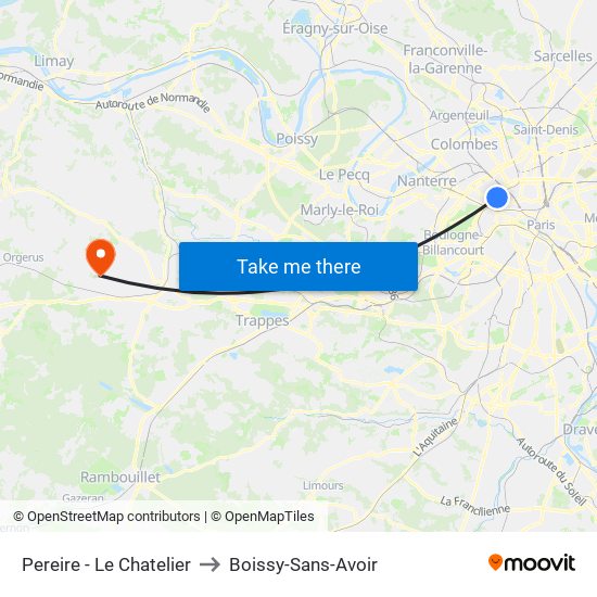 Pereire - Le Chatelier to Boissy-Sans-Avoir map